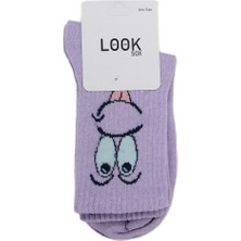 Look Socks Şaşkın Face Karakter Desenli Mor Kolej Çorap 3 Çift