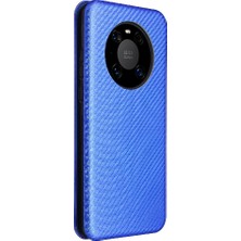 YH Mall Huawei Mate 40 Pro Için Kılıf Manyetik Karbon Fiber Kart Tutucu ile Folyo (Yurt Dışından)