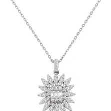 İryum Çiçek Motifli Markiz Pırlanta Baget Kolye