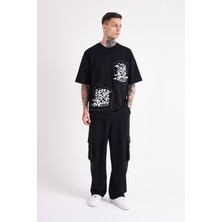 Machinist Erkek Dama Patch Oversize Siyah Tişört