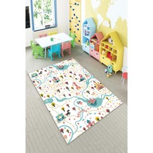 Pelangi Ekonomik Desenli Renkli Dijital Baskı Yıkanabilir Kaymaz Taban Modern Çocuk Halısı.(Süngersiz)