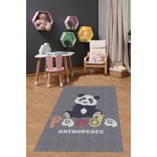 Pelangi Sevimli Panda Gri  Yıkanabilir Kaymaz Taban Leke Tutmaz Çocuk Odası Halısı