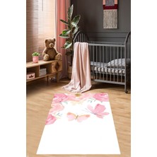 Pelangi Güller Içinde Uçan Kelebekler Yıkanabilir Kaymaz Taban Leke Tutmaz Çocuk Odası Halısık