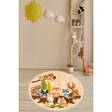 Pelangi Sevimli Hayvanlar Ahşap Zeminli Yıkanabilir Kaymaz Taban Leke Tutmaz Çocuk Odası Halısık