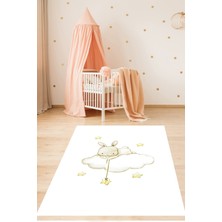 Pelangi Bulutun Üzerindeki Tavşancık Yıkanabilir Kaymaz Taban Leke Tutmaz Çocuk Odası Halısı