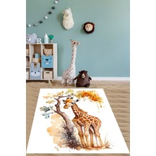 Pelangi Beyaz Zemin Zürafa Desenli Yıkanabilir Kaymaz Taban Leke Tutmaz Çocuk Odası Halısı