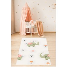 Pelangi Sevimli Fil Çiçek Desen Yıkanabilir Kaymaz Taban Leke Tutmaz Çocuk Odası Halısı