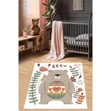 Pelangi Çiçekler Içerisinde Uyuyan Ayıcık Yıkanabilir Kaymaz Taban Leke Tutmaz Çocuk Odası Halısık