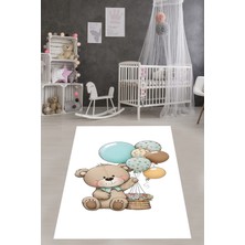 Pelangi Uçan Balonlar ve Uçan Ayı Yıkanabilir Kaymaz Taban Leke Tutmaz Çocuk Odası Halısık