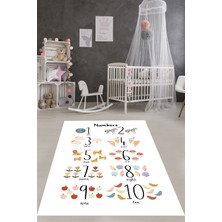 Pelangi Beyaz Zemin Ingilizce Rakamlar Desenli Yıkanabilir Kaymaz Taban Leke Tutmaz Çocuk Odası Halısı