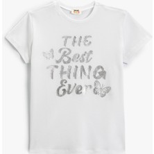 Koton Tişört Slogan Baskılı Kısa Kollu Bisiklet Yaka Dokulu Pamuklu