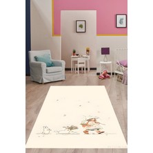 Pelangi Sevimli Tavşanlar Minimal Yıkanabilir Kaymaz Taban Leke Tutmaz Çocuk Odası Halısı
