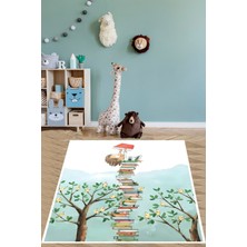 Pelangi Doğada Kitap Okuyan Çocuk Temalı Yıkanabilir Kaymaz Taban Leke Tutmaz Çocuk Odası Halısı