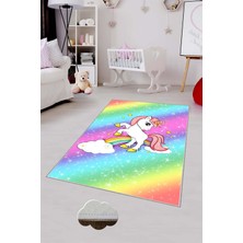 Pelangi Desenli Renkli Dijital Baskılı Yıkanabilir Kaymaz Taban Modern Mutfak Halısı (Süngersiz)