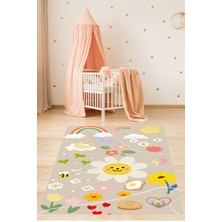 Pelangi Renkli Çiçek Gökkuşağı Güneş Desenli  Yıkanabilir Kaymaz Taban Leke Tutmaz Çocuk Odası Halısı