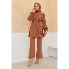 Vavinor Kolları Piliseli Pantolon Tunik Takım - Camel