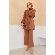 Vavinor Kolları Piliseli Pantolon Tunik Takım - Camel