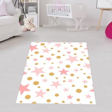Pelangi Yıldız Desenli Renkli Puantiyeli Dijital Baskı Yıkanabilir Kaymaz Leke Tutmaz Çocuk Odası Halısı