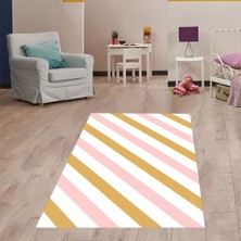 Pelangi Renkli Şerit Desenli Dijital Baskı Yıkanabilir Kaymaz Taban Leke Tutmaz Çocuk Odası Halısı