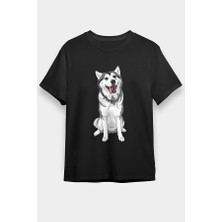 Darkhane Söz Dinleyen Sibirya Kurdu Husky Haski Siyah Unisex Tişört T-Shirt