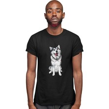 Darkhane Söz Dinleyen Sibirya Kurdu Husky Haski Siyah Unisex Tişört T-Shirt