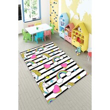 Pelangi Desenli Renkli Dijital Baskılı Yıkanabilir Kaymaz Taban Modern Mutfak Halısı (Süngersiz)