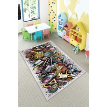 Pelangi Desenli Renkli Dijital Baskılı Yıkanabilir Kaymaz Taban Modern Mutfak Halısı (Süngersiz)