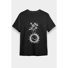 Darkhane Güneş ve Gezegenler Siyah Unisex Tişört T-Shirt