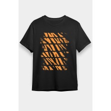 Darkhane Turuncu Kaplan Deseni Siyah Unisex Tişört T-Shirt