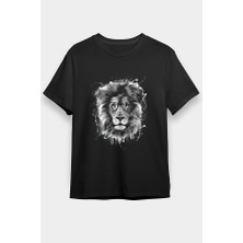 Darkhane Gözlüklü Aslan Siyah Unisex Tişört T-Shirt
