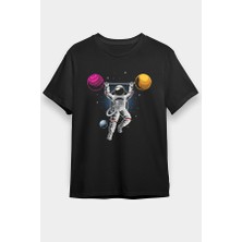Darkhane Halterci Astronot Siyah Unisex Tişört T-Shirt