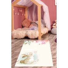 Pelangi Çiçek Bahçeli Kelebe ve Sevimli Tavşan Yıkanabilir Kaymaz Taban Leke Tutmaz Çocuk Odası Halısık