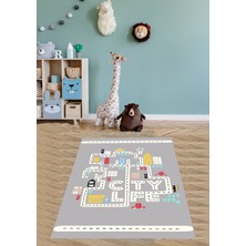 Pelangi Araba Yollu Yıkanabilir Kaymaz Taban Leke Tutmaz Çocuk Odası Halısı