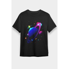 Darkhane Satürn Siyah Unisex Tişört T-Shirt