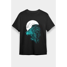 Darkhane Aslan ve Dolunay Siyah Unisex Tişört T-Shirt