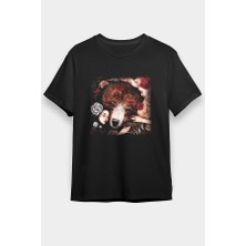 Darkhane Ayı Sevgisi Siyah Unisex Tişört T-Shirt