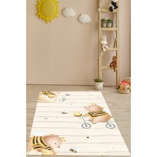 Pelangi Bisiklet Süren Sevimli Ayıcık Yıkanabilir Kaymaz Taban Leke Tutmaz Çocuk Odası Halısı