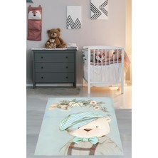 Pelangi Şapkalı Papyonlu Ayıcık Desenli Yıkanabilir Kaymaz Taban Leke Tutmaz Çocuk Odası Halısık