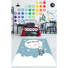 Pelangi Sweet Dream Yazılı Ay Yıldız Temalı  Yıkanabilir Kaymaz Taban Leke Tutmaz Çocuk Odası Halısı