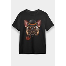 Darkhane Hipster Filozof Pug Siyah Unisex Tişört T-Shirt
