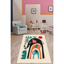 Pelangi Iskandinav Fil Desenli Yıkanabilir Kaymaz Taban Leke Tutmaz Çocuk Odası Halısı