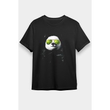 Darkhane Gözlüklü Panda Siyah Unisex Tişört T-Shirt