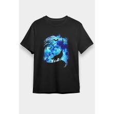 Darkhane Uluyan Kurt Siyah Unisex Tişört T-Shirt