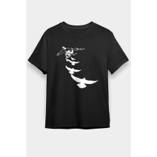 Darkhane Uçaktan Atlayan Kuşlar Siyah Unisex Tişört T-Shirt