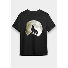 Darkhane Uluyan Kurt Siyah Unisex Tişört T-Shirt