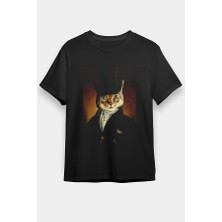 Darkhane Retro Kedi Tablo Siyah Unisex Tişört T-Shirt