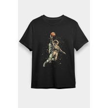 Darkhane Basketçi Astronot Siyah Unisex Tişört T-Shirt