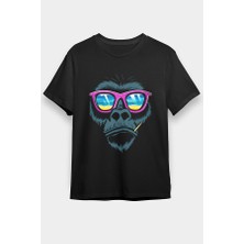 Darkhane Gözlüklü Goril Siyah Unisex Tişört T-Shirt