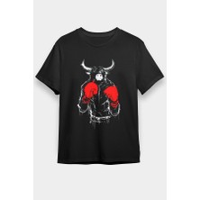 Darkhane Boksör Boğa Siyah Unisex Tişört T-Shirt