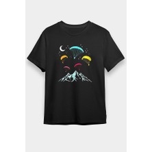 Darkhane Yamaç Paraşütü - Paragliding Siyah Unisex Tişört T-Shirt